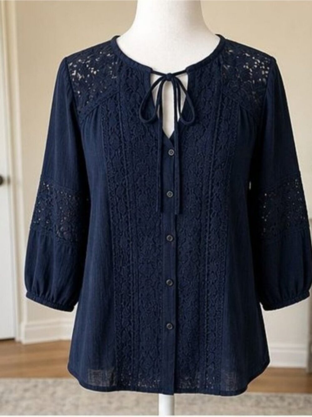 Navy V Neck Top
